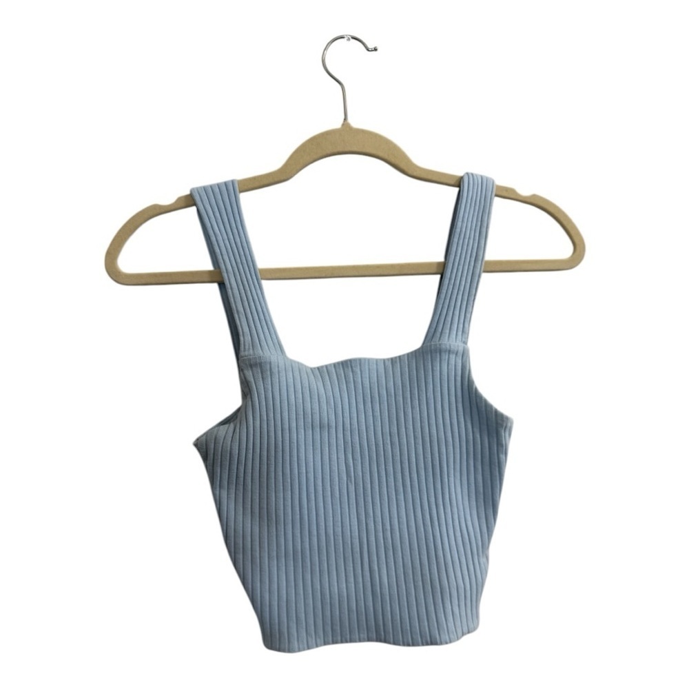 American Eagle Ribbed Square Neck Wide Strap Light Blue Sweater Cropped Tank